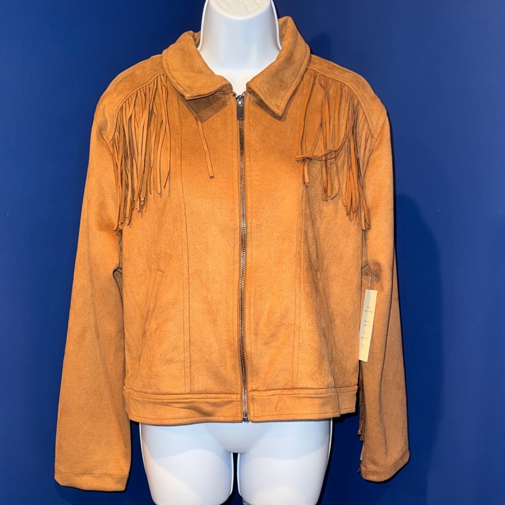 Sportelle-NWT Women's Cognac Fringe Jacket Size Large - Picture 3 of 17